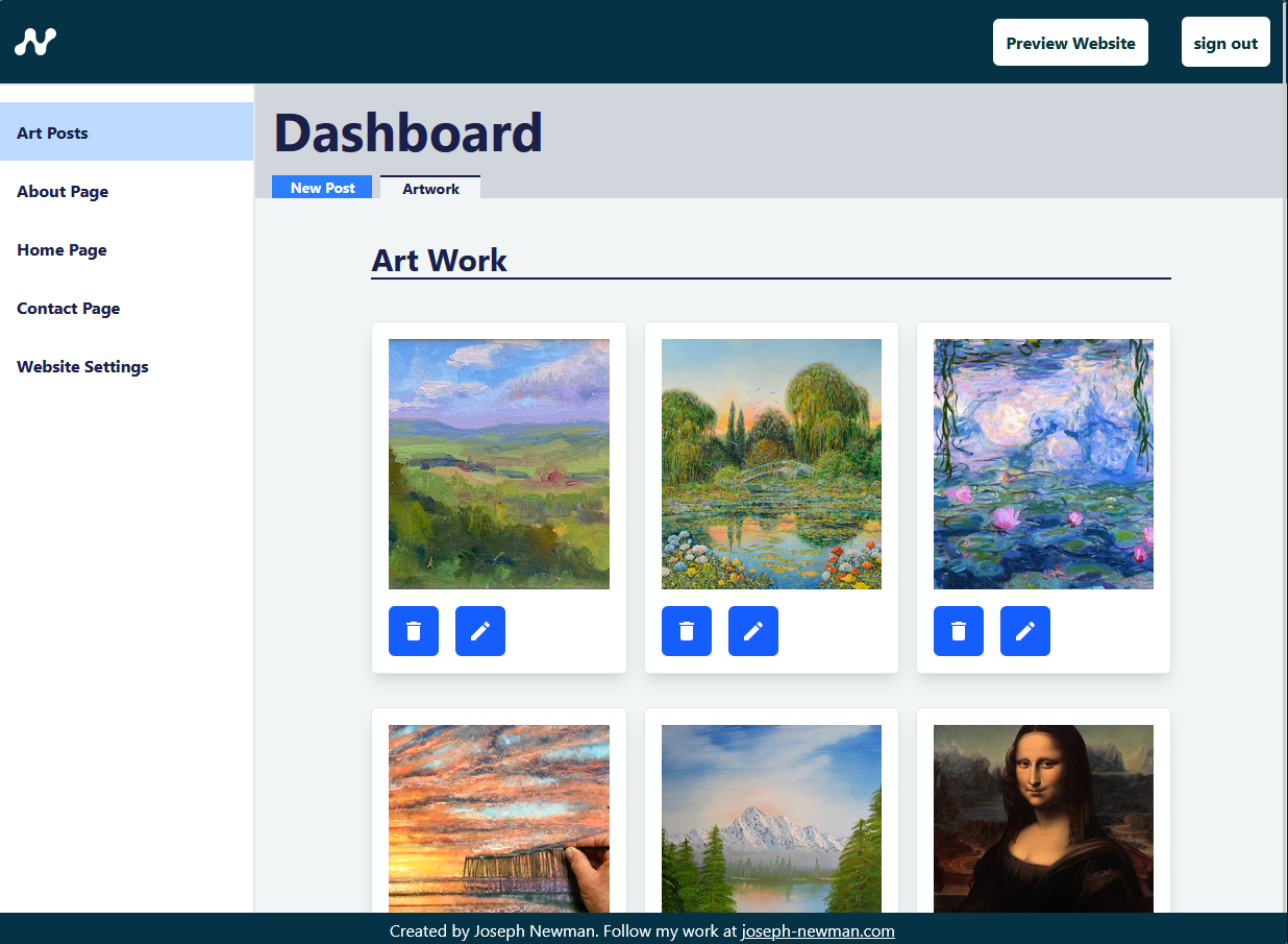 Image of Art Portfolio Creator Dashboard